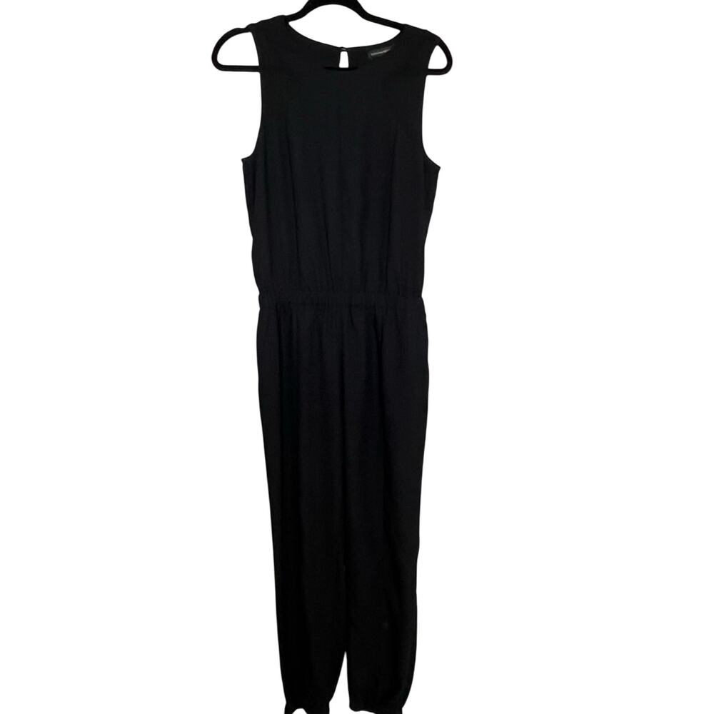Banana Republic Jumpsuit Size 6 Black Crepe Jogger Elastic Waist Black Mesh
